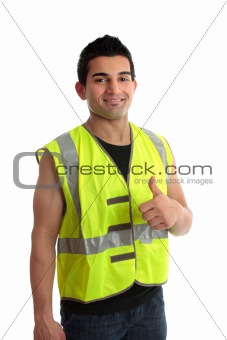 Builder construction worker thumbs up