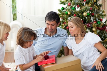 Cheerful family celebrating Christmas