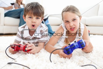 Animated children playing video games