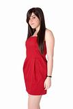 Young woman beautiful with red dress isolated on white.