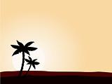 Desert sunrise background with black palm tree silhouette