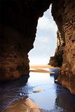 inside golden beach cliff cave
