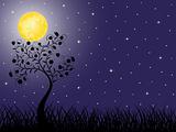 Night background with a tree. Vector illustration.
