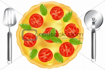 Italian Pizza With Pizza Spatula And Pizza Cutter