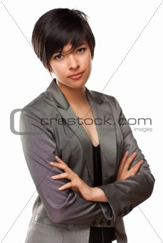 Pretty Multiethnic Young Adult Poses for a Portrait Isolated on a White Background.