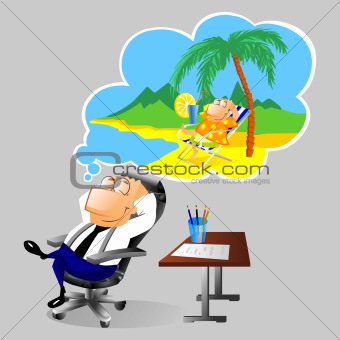 Businessman dreaming about vacation