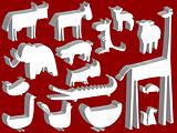 animal figurines over red background