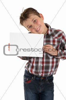 Boy holding your sign advert or message