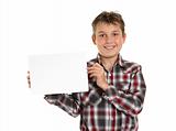 Boy holding your sign award or message