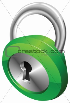 Shiny glossy green security padlock vector illustration 