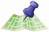 Illustration of a street map with drawing push pin