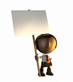 3d business man character standing holding sign