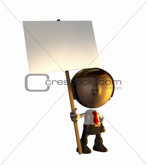 3d business man character standing holding sign