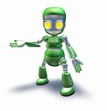 Cute green metal robot character showing