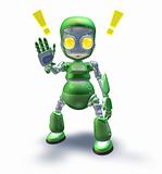 Cute green friendly robot mascot showing