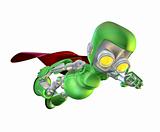 Cute green metal robot superhero character