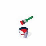 Bucket with a paint and a green brush.Vector illustration