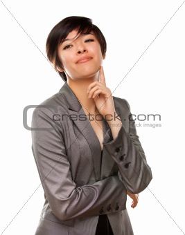 Pretty Multiethnic Young Adult Woman Poses for a Portrait Isolated on a White Background.