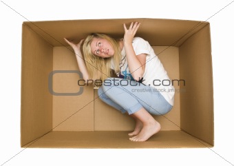 Woman inside a Cardboard Box