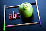 Apple on a chalkboard - healthy breakfast at school