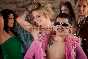 Asian Man at 1970s Disco Music Party