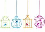 lovely birdcages with birds, vector