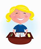Back to school: Happy blond hair girl in classroom