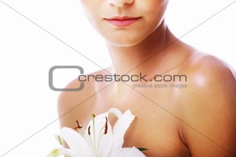 Beautiful woman holding a lily