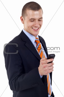 businessman texting on phone