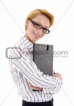 woman holding clipboard 