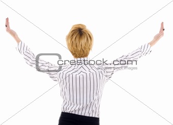 woman with hands up