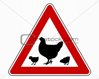 Hen and chicks warning sign