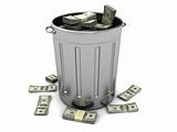 trashcan with money