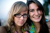 two young smiling girls portrait
