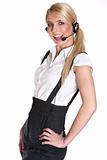Beautiful and sexy blond business woman with headset