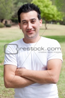 Casual portrait of young men with his hands folded