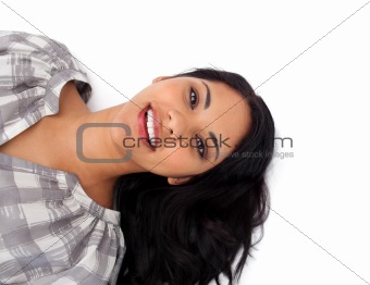 Attractive woman lying on the floor
