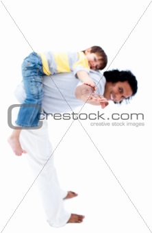 Little boy playing with his father 