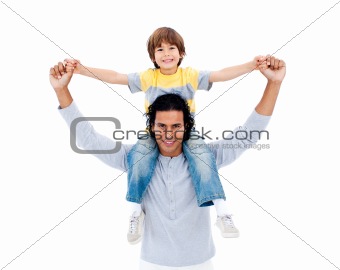 Attentive father playing with his son 