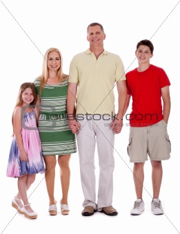 happy family standing by holding their hands