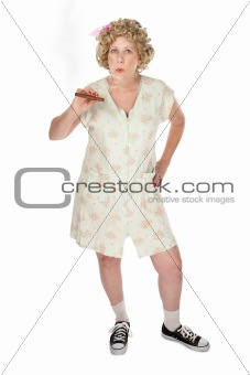 Dowdy woman with cigar