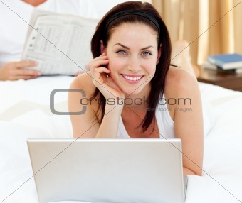 Close-up of woman using laptop