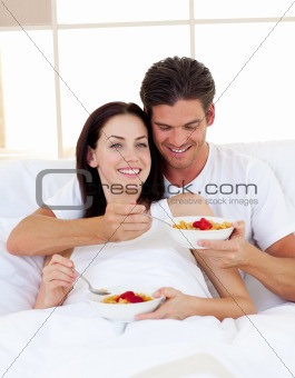 Romantic couple having breakfast 