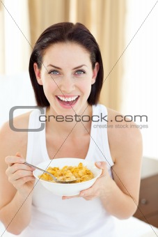 Beautiful woman having breakfast