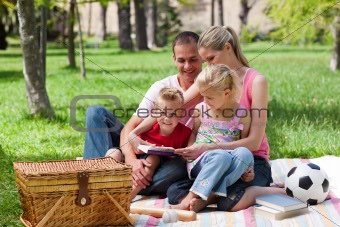 Young family relaxing while having a picnic