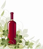 Floral background with a bottle of wine
