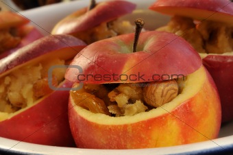Baked apple raw closeup
