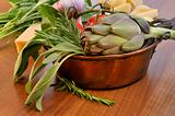 Raw italien herbs and vegetables