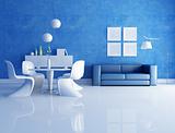 blue and white dining room