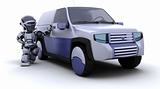 robot with SUV concept car